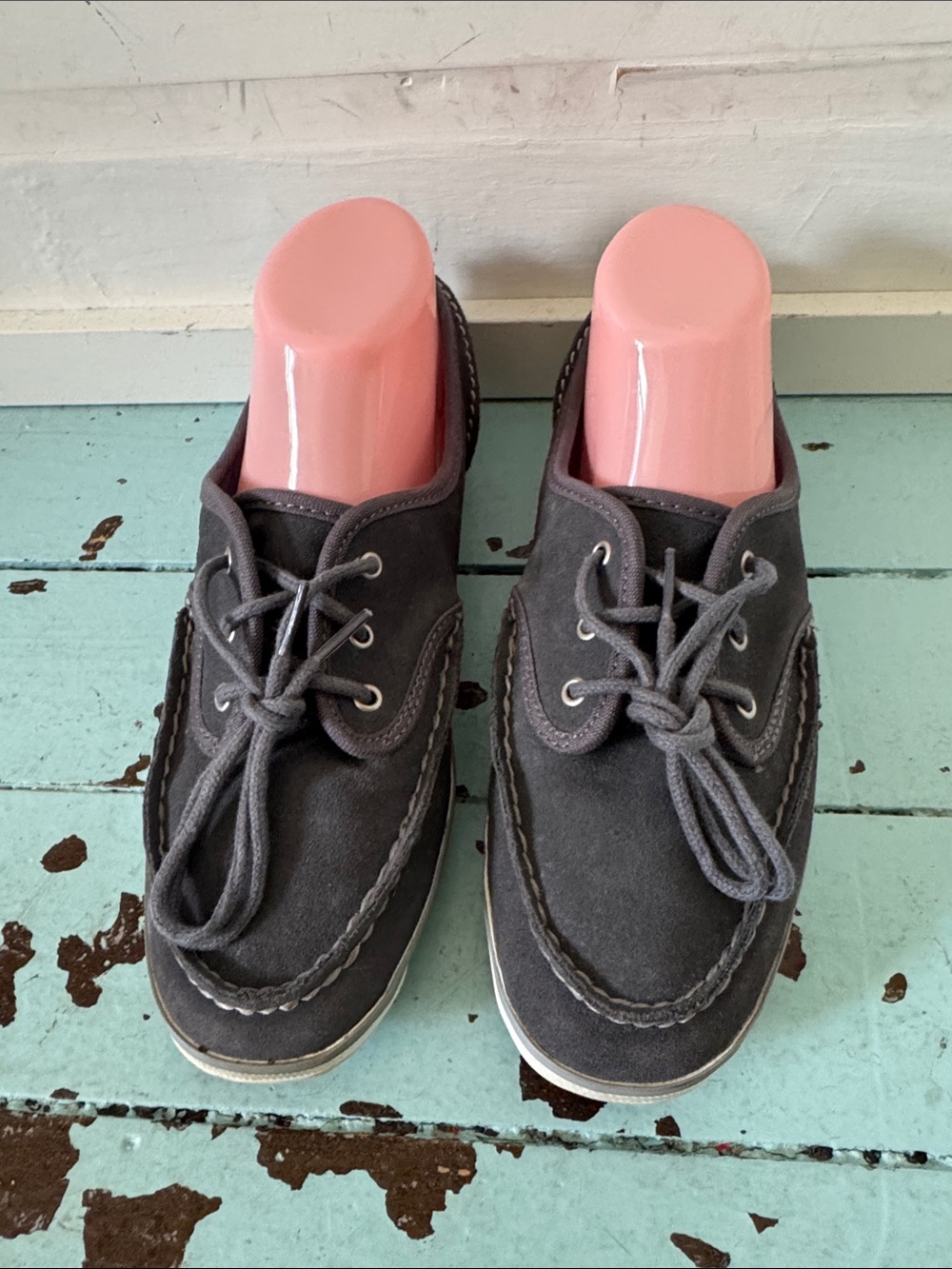 KEDS Size US 8 1/2 Blue Grey Nubuck Suede Boat Shoe